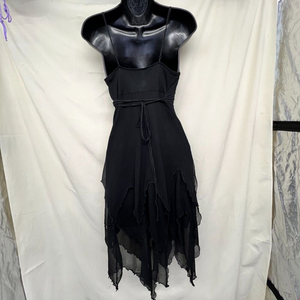 Vintage Sue Wong Black Silk Chiffon Handkerchief Dress Y2K Size 4 Whimsigoth